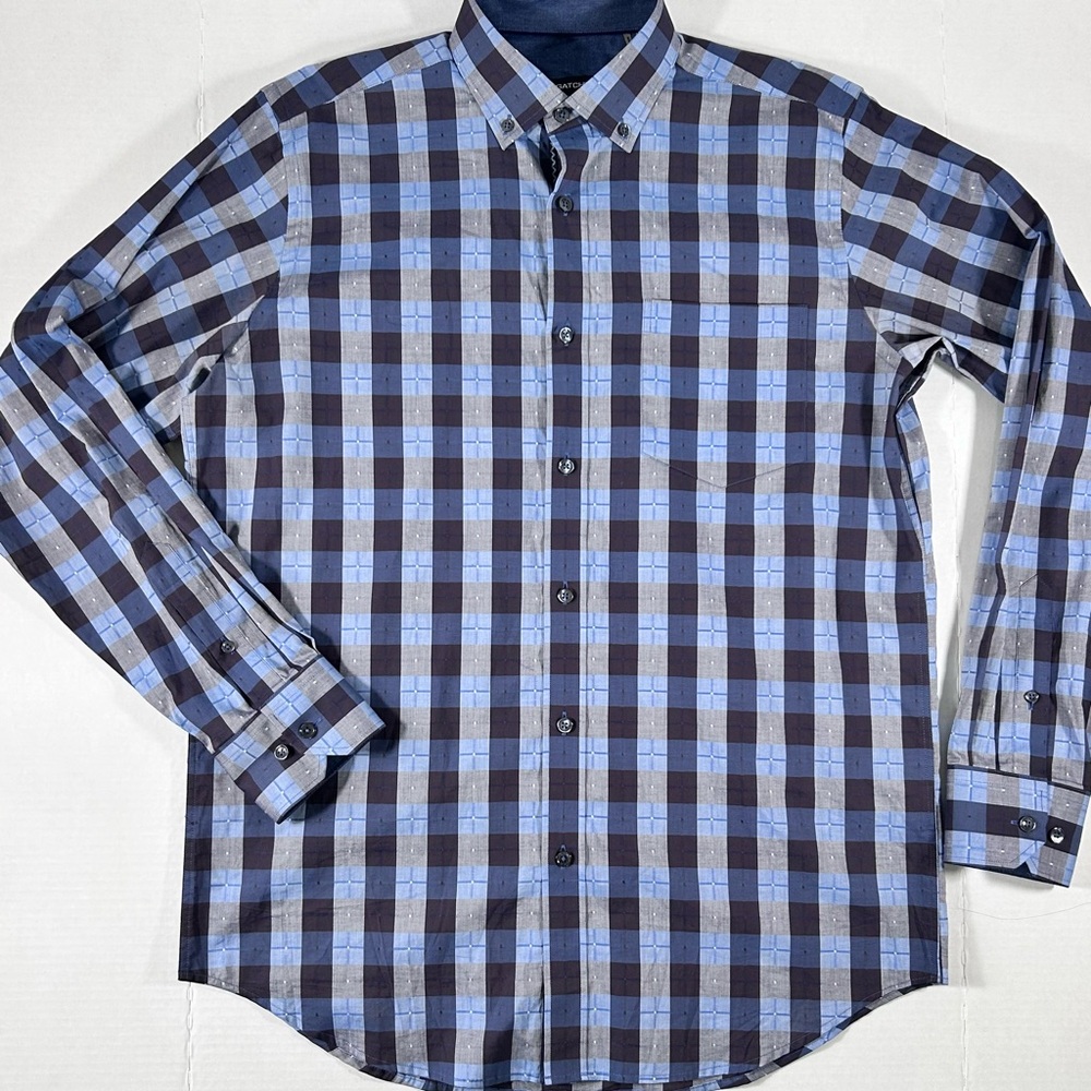 Bugatchi Blue and Gray Plaid Men's Shirt